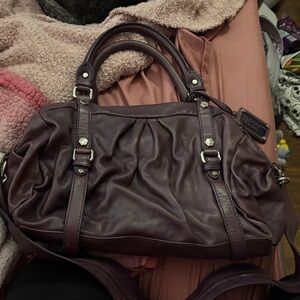Leather Satchel Handbag in Dark Plum